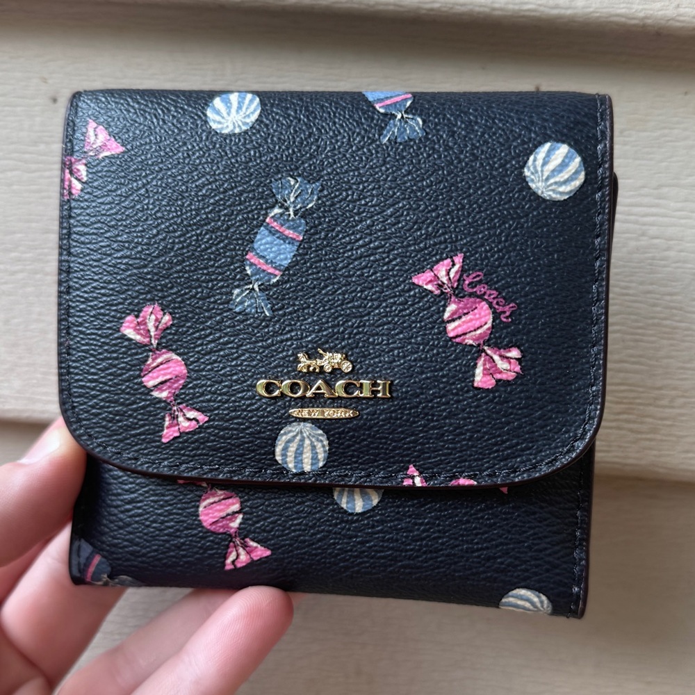 Coach Wallet Navy Trifold Scattered Candy